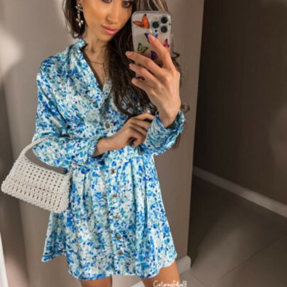BNWT ZARA WOMAN PRINTED SHIRT DRESS BLUE MULTICOLORED  2692/118 SMALL - Picture 2 of 9